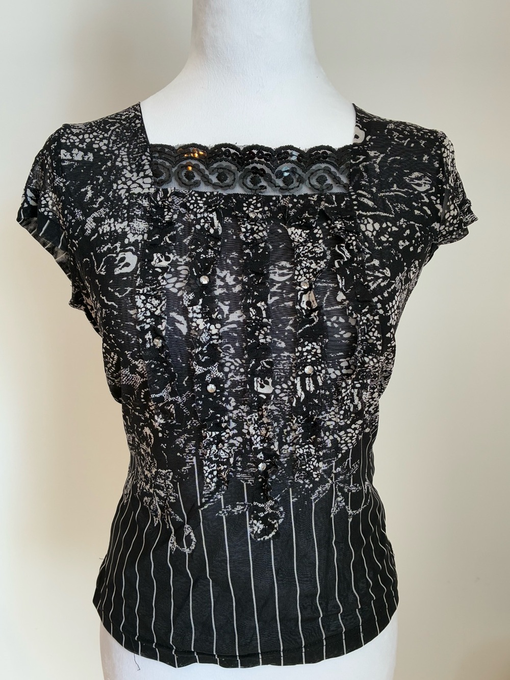 Y2K graphic mesh top
